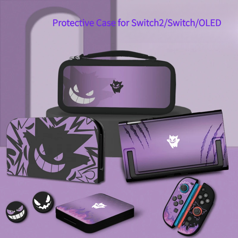 Controller Grip Cover - เคสป้องกันลายการ์ตูน Gengar สีม่วงสำหรับ Nintendo Switch 2/OLED/คอนโทรลเลอร์