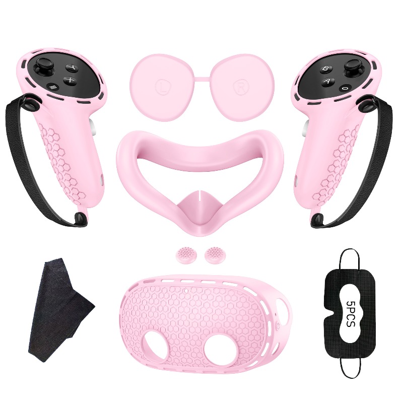Controller Grip Cover - ชุดอุปกรณ์ป้องกันซิลิโคนสำหรับ Meta Quest 3S ประกอบด้วยปลอกหุ้มตัวเครื่อง, ที่จับคอนโทรลเลอร์