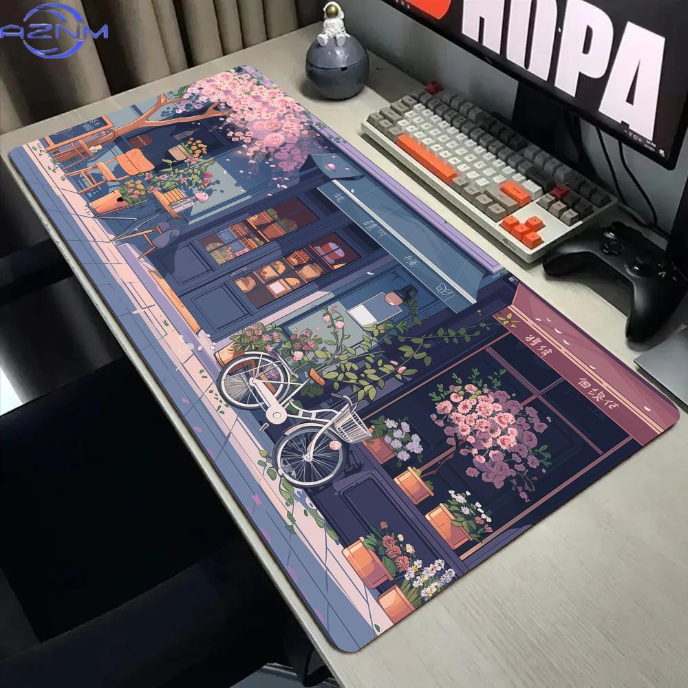 Gaming Accessories Shop - แผ่นรองเมาส์ขนาดใหญ่ลายร้านขนมหวานสุดโรแมนติก พร้อมขอบเย็บกันลื่น แผ่นรองเล่นเกม อุปกรณ์เสริมคอมพิวเตอร์ แผ่นรองคีย์บอร์ด แผ่นรองเมาส์