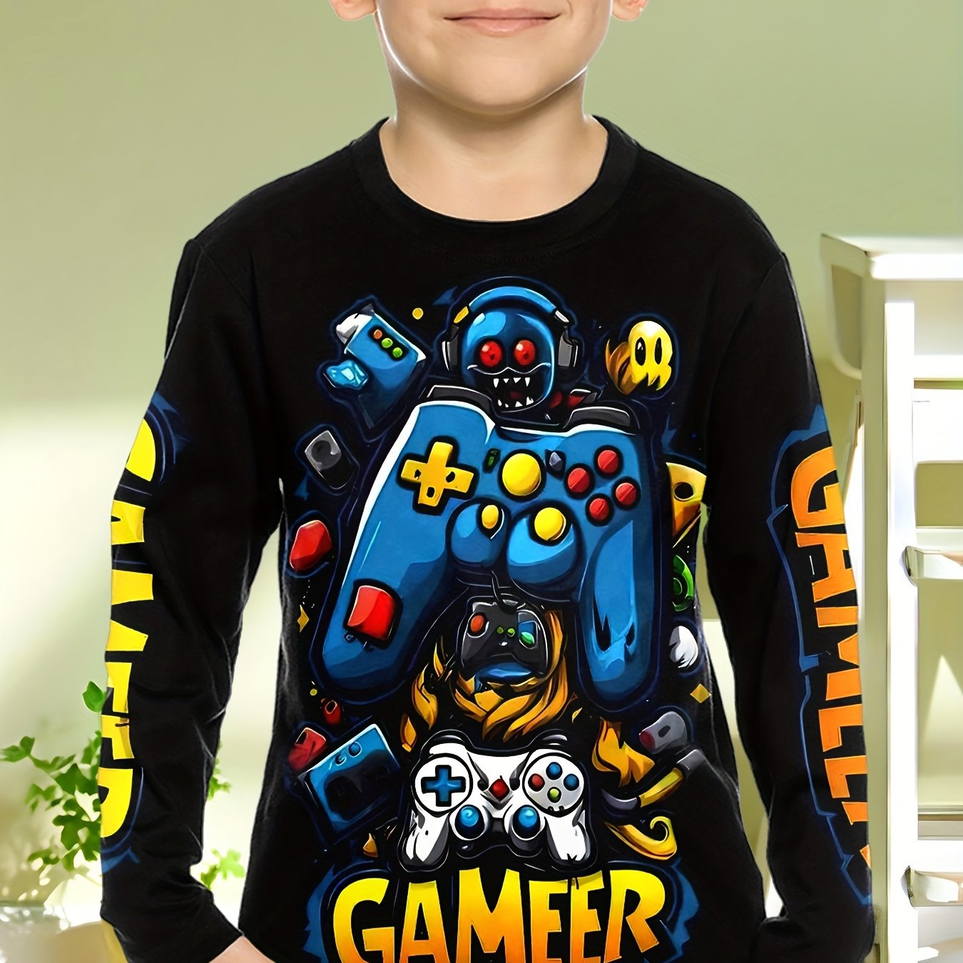 Gaming Accessories For Kids - เสื้อผ้าเด็กเสื้อผ้าเด็กเสื้อยืดแขนยาวเย็นรูปแบบเกมแพดพิมพ์เด็กฤดูใบไม้ผลิฤดูใบไม้ร่วงเสื้อผ้าแปลกเสื้อผ้าเด็ก O-คอท็อปส์